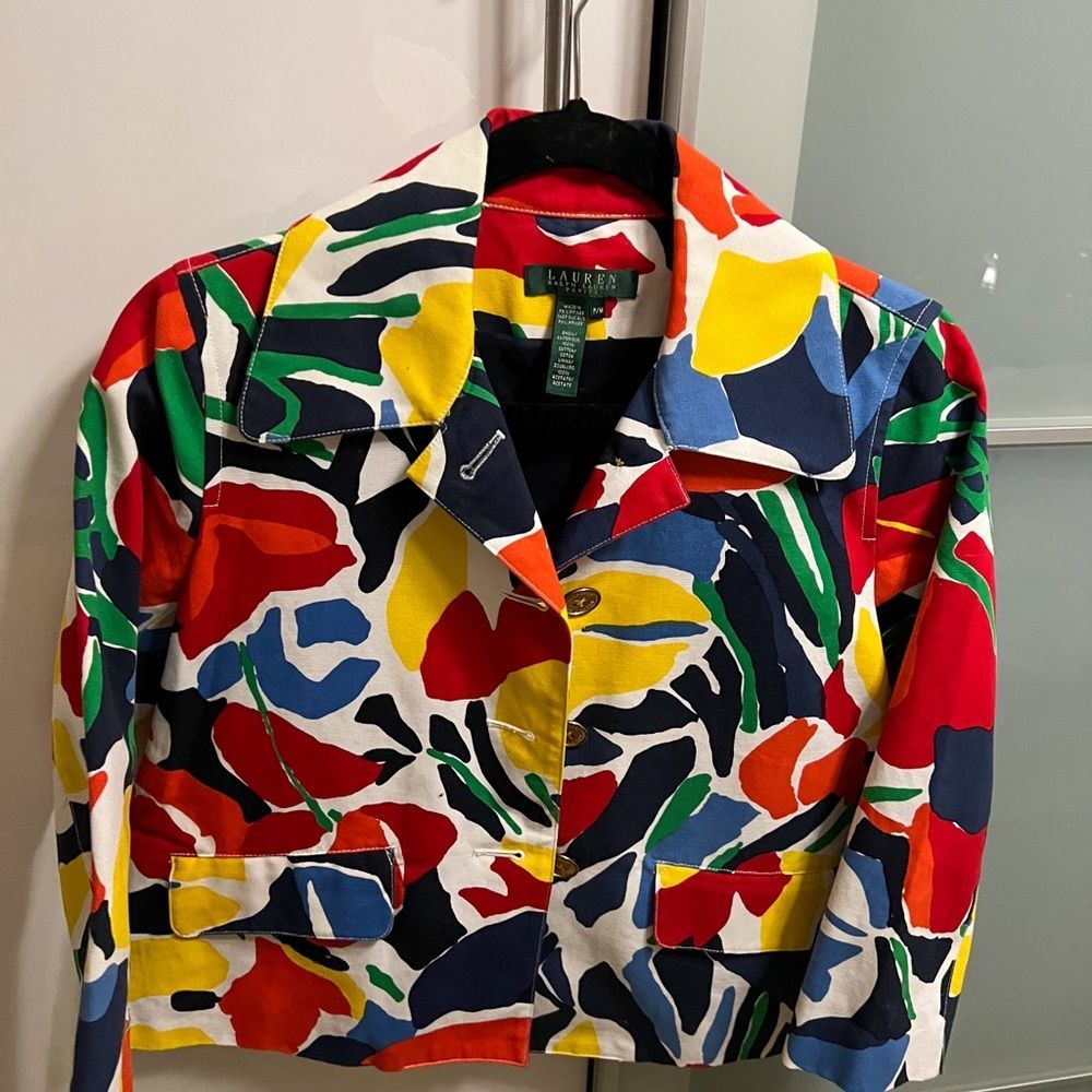 Ralph Lauren Vintage Colorful Print Blazer Petite - Picture 5 of 5